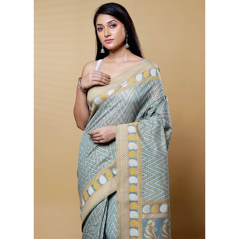 Grey Kora Silk Saree With Blouse Piece - JD986612655