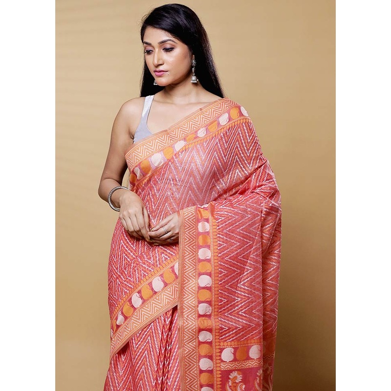 Pink Kora Silk Saree With Blouse Piece - JD986612631