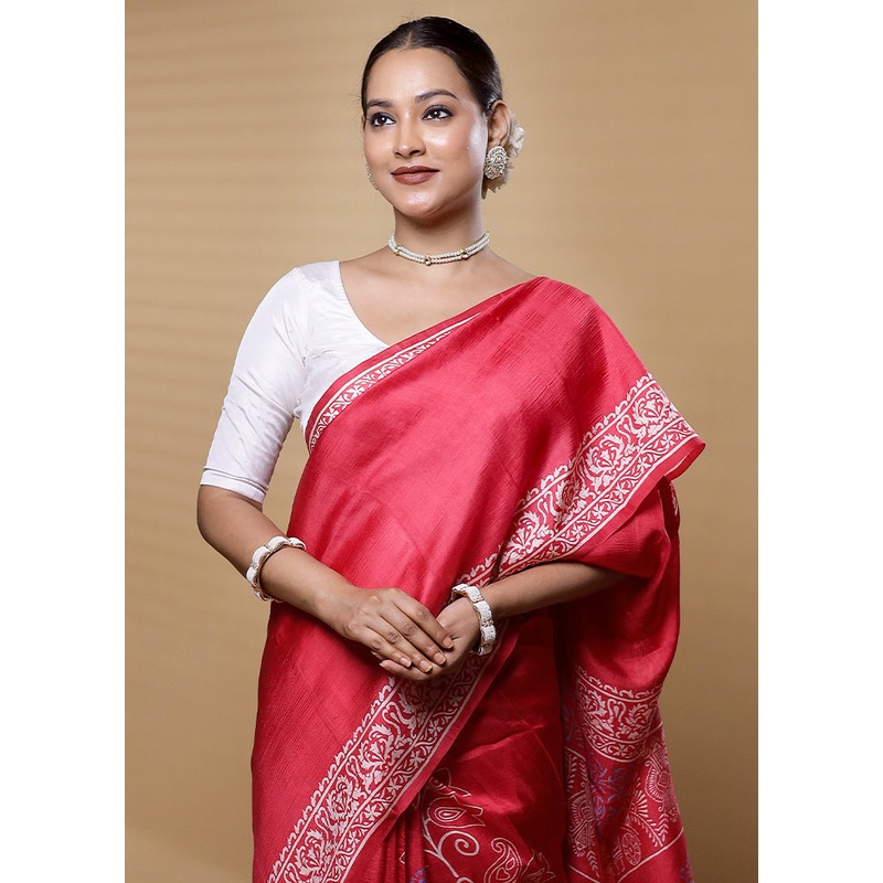 Pink Printed Pure Silk Saree Without Blouse Piece - JD986612595