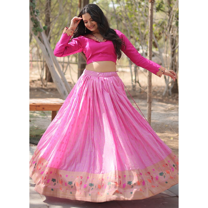 Pink Viscose Semi Stitched Lehenga Set - JD986612505