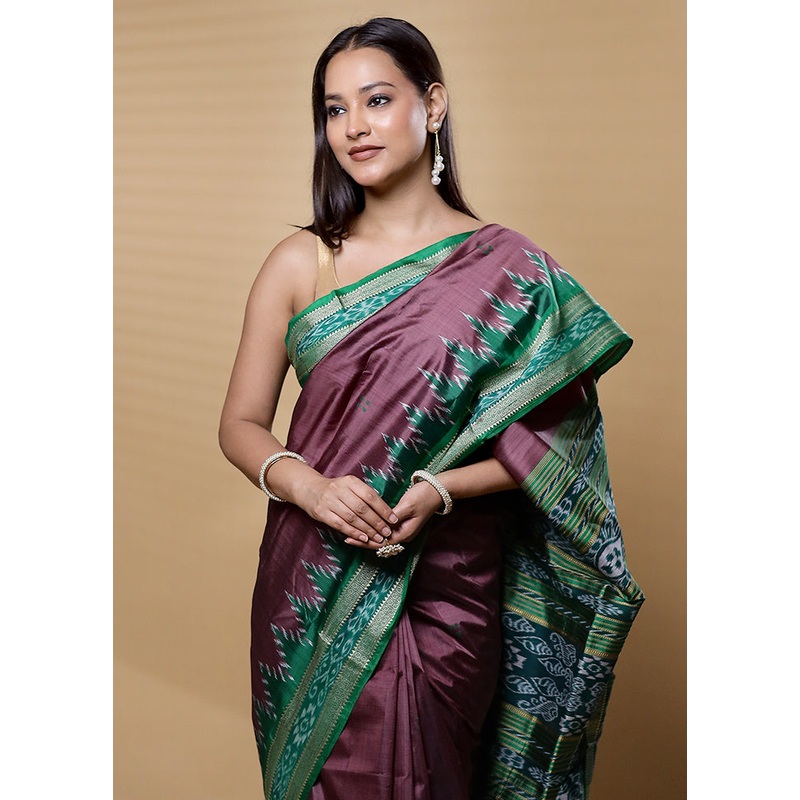 Purple Handloom Patola Pure Silk Saree With Blouse Piece - JD986612593