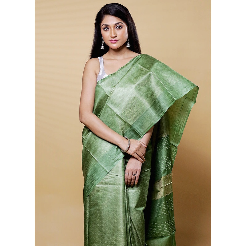 Purple Tussar Silk Saree With Blouse Piece - JD986612627
