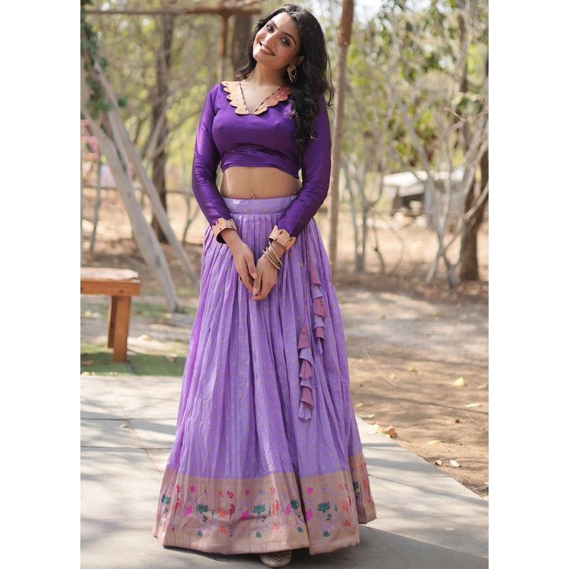Purple Viscose Semi Stitched Lehenga Set - JD986612504