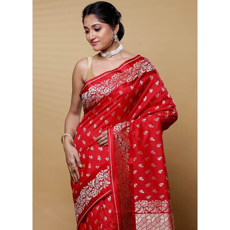 Red Uppada Silk Saree With Blouse Piece - JD986612624