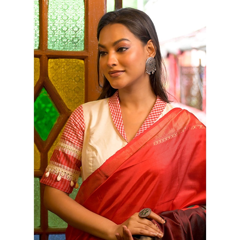 White Dola Silk Designer Blouse - JD986612502