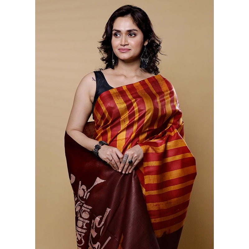 Yellow Printed Pure Silk Saree Without Blouse Piece - JD986612614