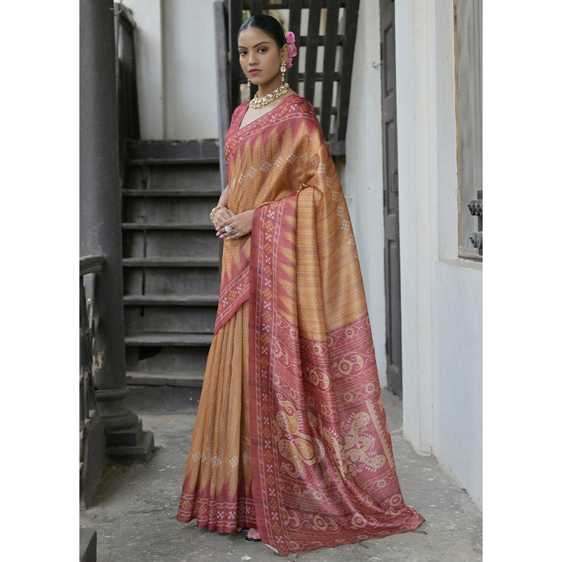 Yellow Tussar Silk Saree With Blouse Piece - JD986612686