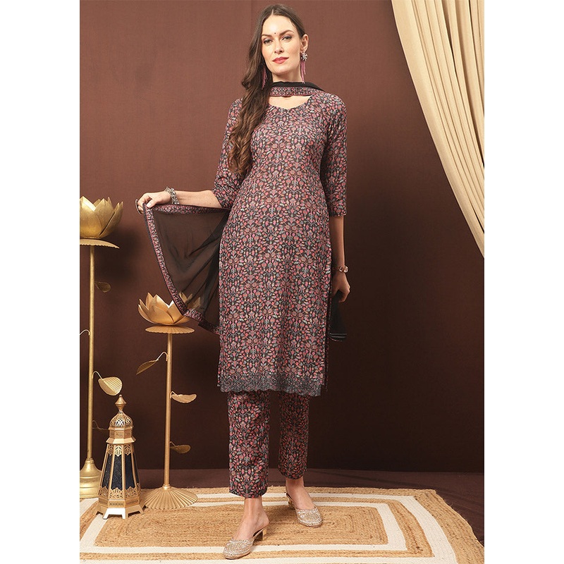 3 Pc Black Unstitched Cotton Suit Set - JD986612468