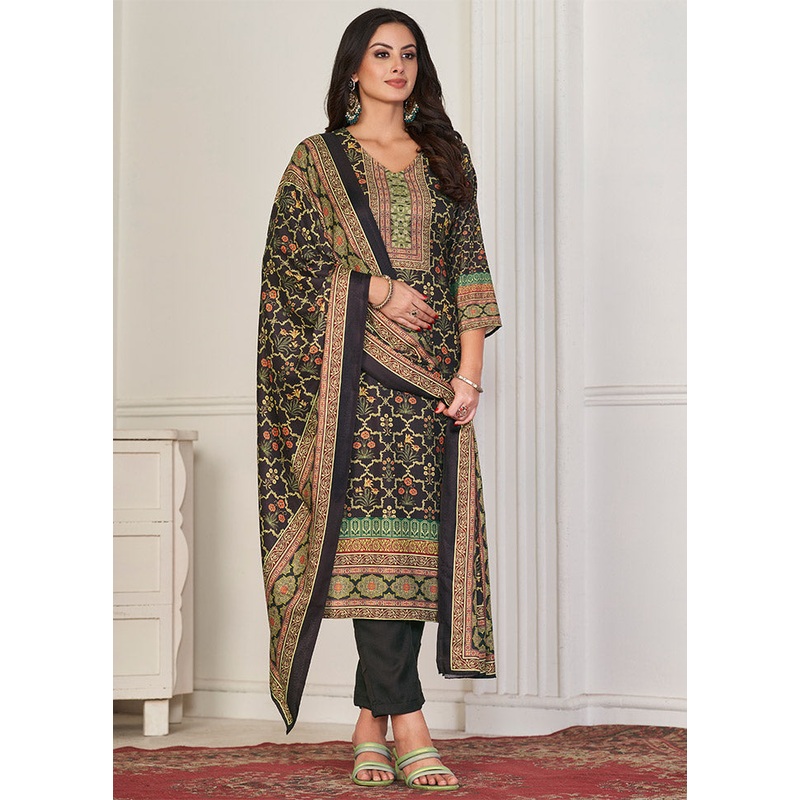 3 Pc Black Unstitched Pashmina Suit Set - JD986612462