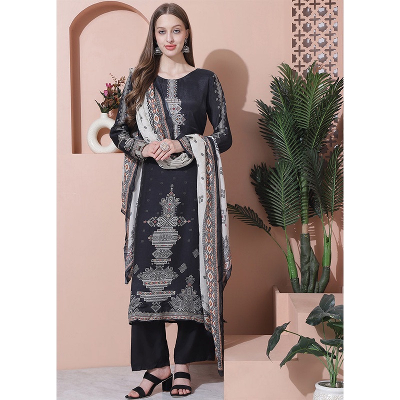 3 Pc Black Unstitched Silk Suit Set - JD986612458