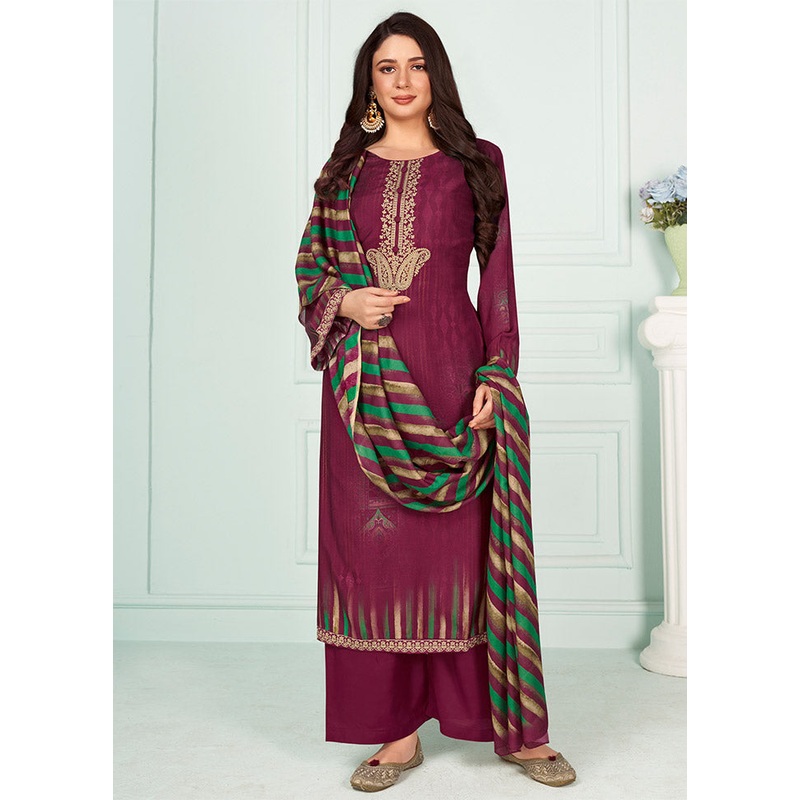 3 Pc Burgundy Unstitched Silk Suit Set - JD986612453