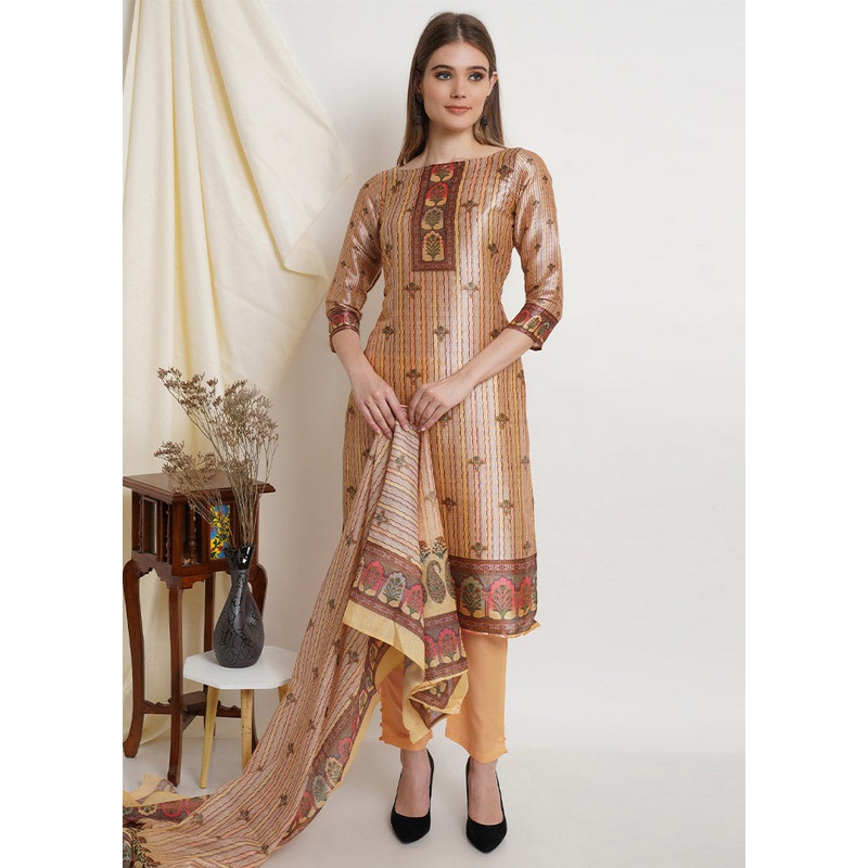 3 Pc Multicolor Unstitched Silk Suit Set - JD986612445