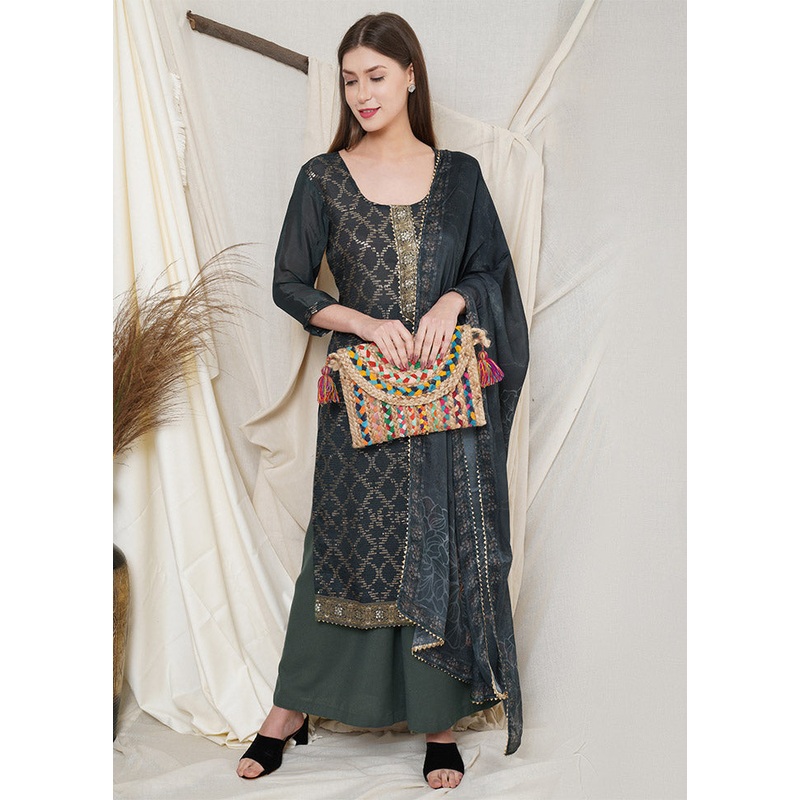 3 Pc Teal Unstitched Silk Suit Set - JD986612437