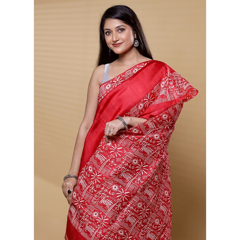 Black Printed Pure Silk Saree Without Blouse Piece - JD986612359