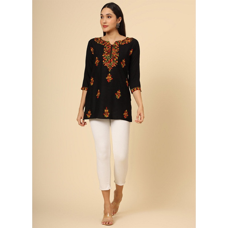 Black Readymade Rayon Short Kurti - JD986612390