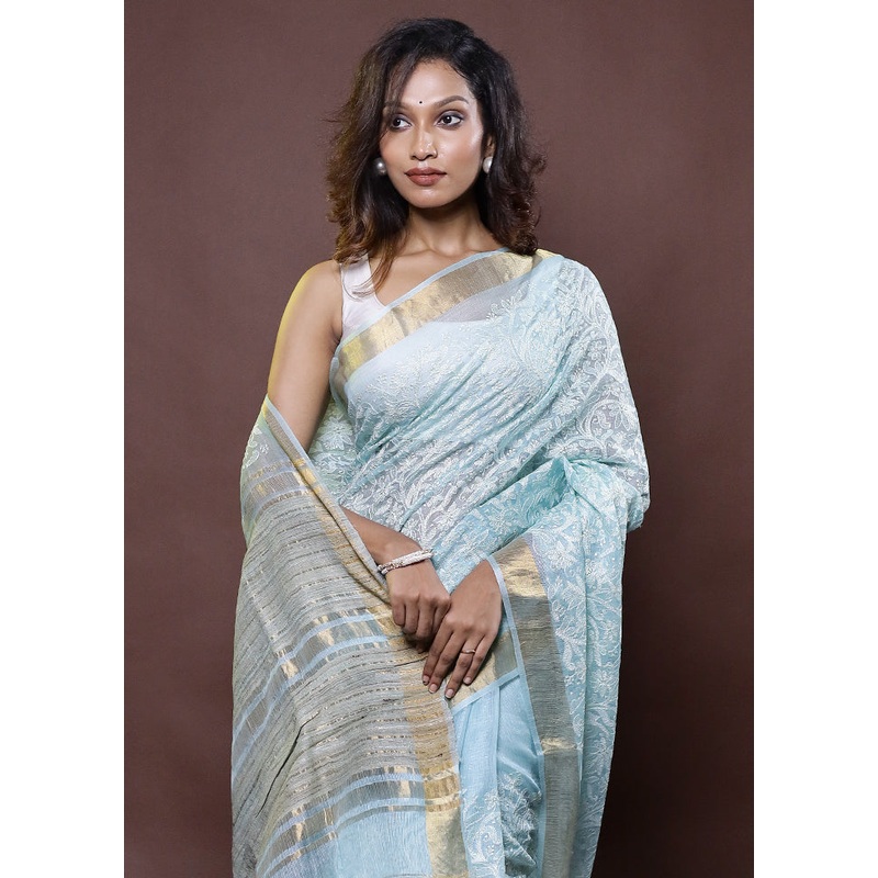 Blue Handloom Pure Kota Cotton Saree With Blouse Piece - JD986612330