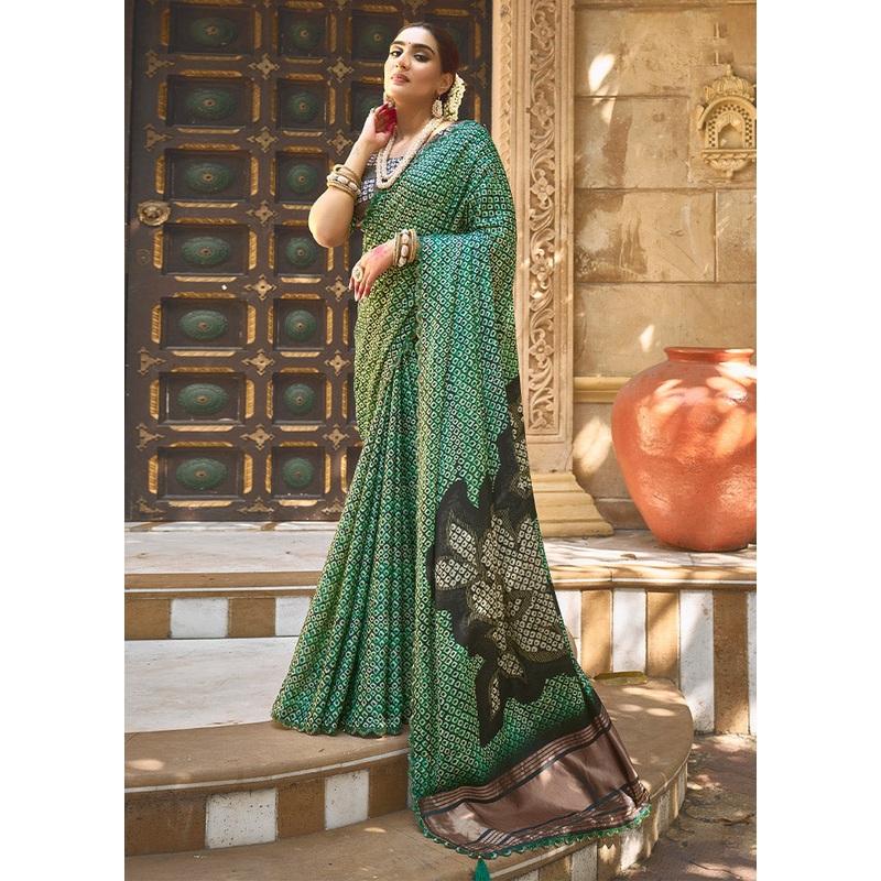 Green Dupion Silk Saree With Blouse Piece - JD986612365