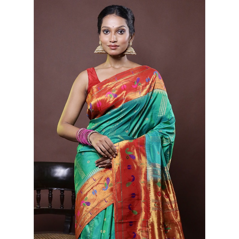 Green Handloom Kanchipuram Pure Silk Saree With Blouse Piece - JD986612306