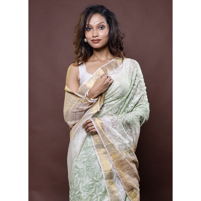 Green Handloom Pure Kota Cotton Saree With Blouse Piece - JD986612305