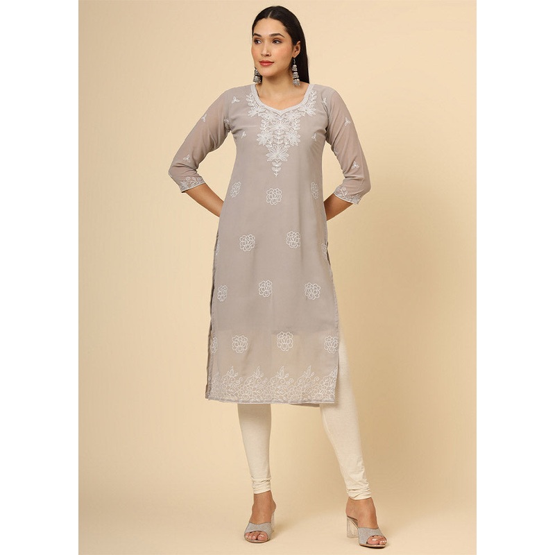 Grey Readymade Georgette Kurti - JD986612384