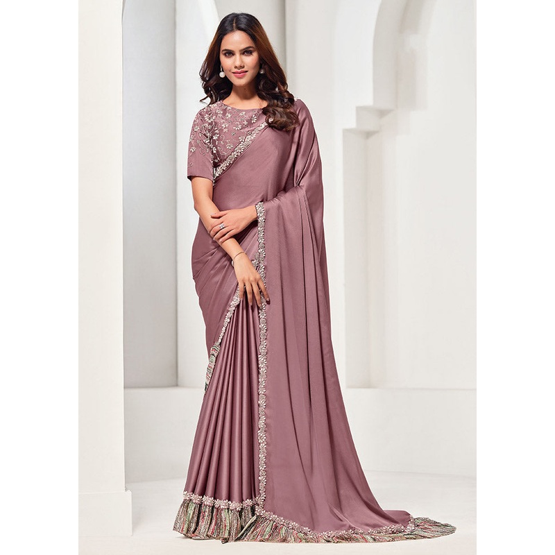 Mauve Crepe Silk Saree With Blouse Piece - JD986612362
