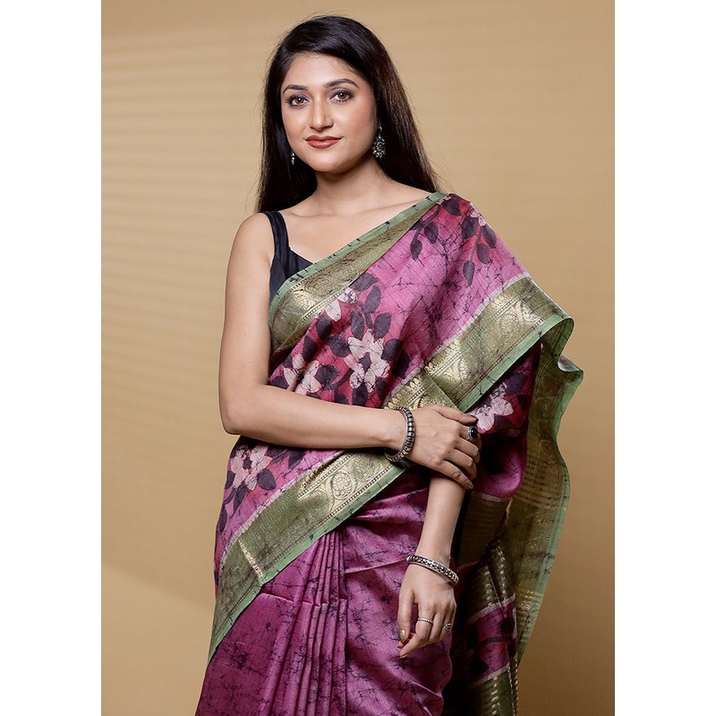 Multicolor Handloom Tussar Pure Silk Saree With Blouse Piece - JD986612351