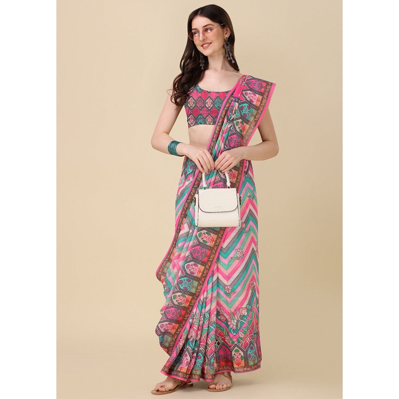 Multicolor Linen Silk Saree With Blouse Piece - JD986612338