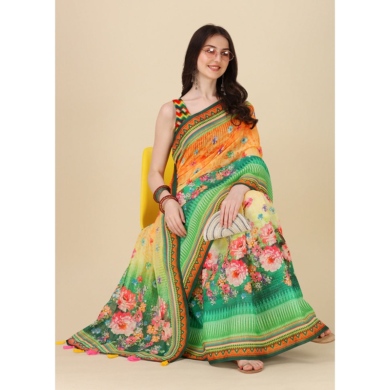 Multicolor Linen Silk Saree With Blouse Piece - JD986612339