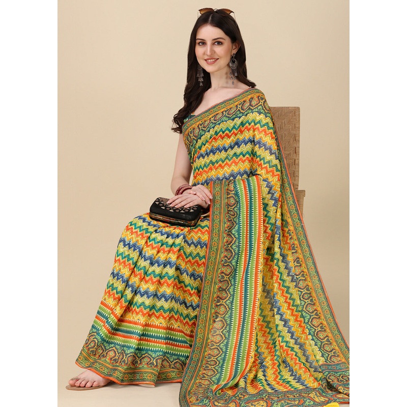 Multicolor Linen Silk Saree With Blouse Piece - JD986612342