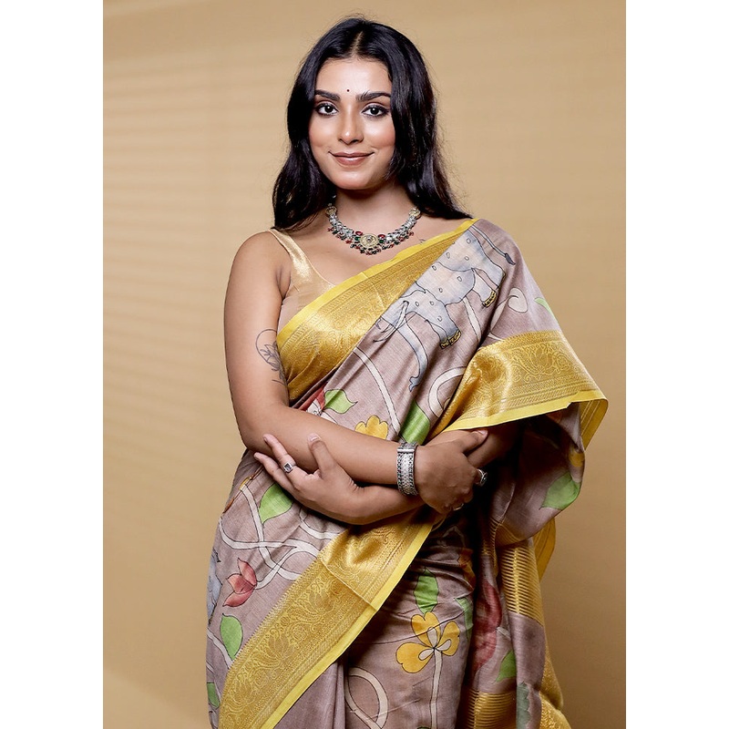 Multicolor Tussar Silk Saree With Blouse Piece - JD986612486