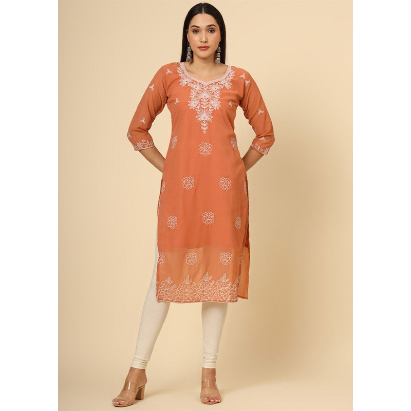 Orange Readymade Georgette Kurti - JD986612379