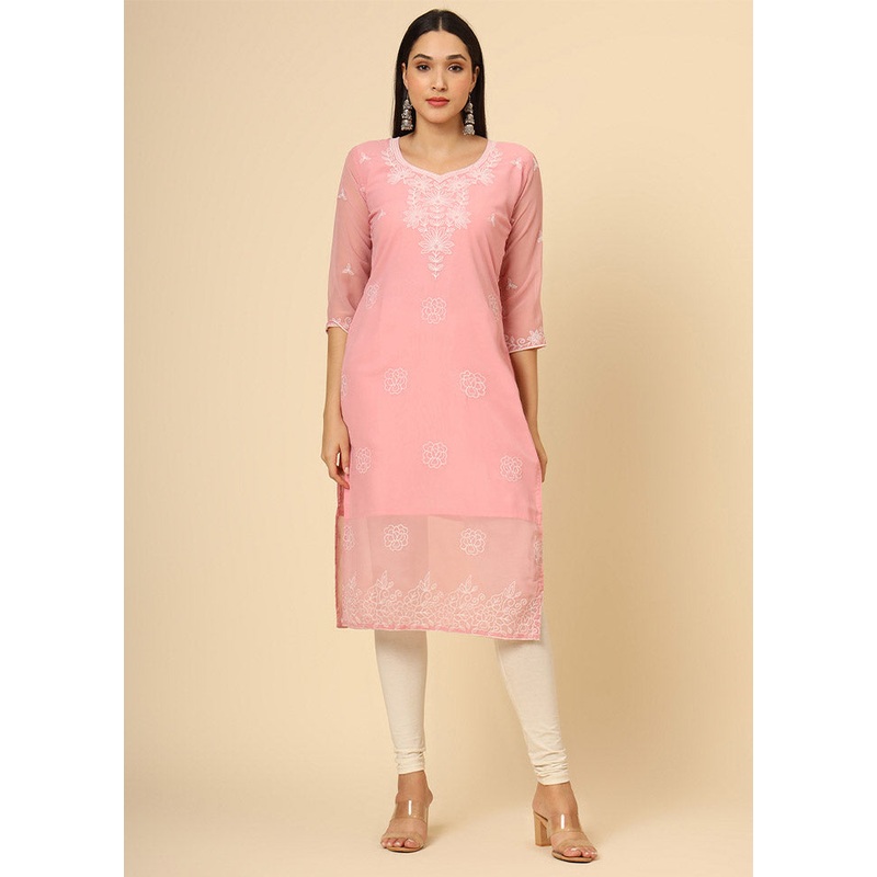 Pink Readymade Georgette Kurti - JD986612375