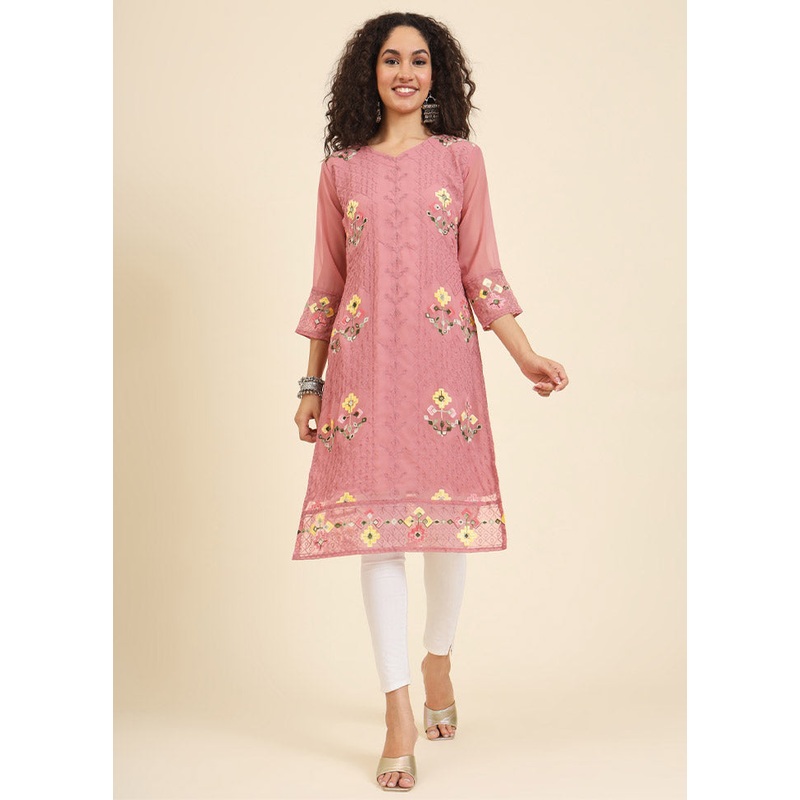 Pink Readymade Georgette Kurti - JD986612377