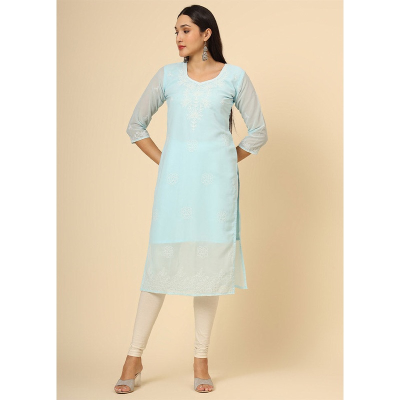 Sky Blue Readymade Georgette Kurti - JD986612368