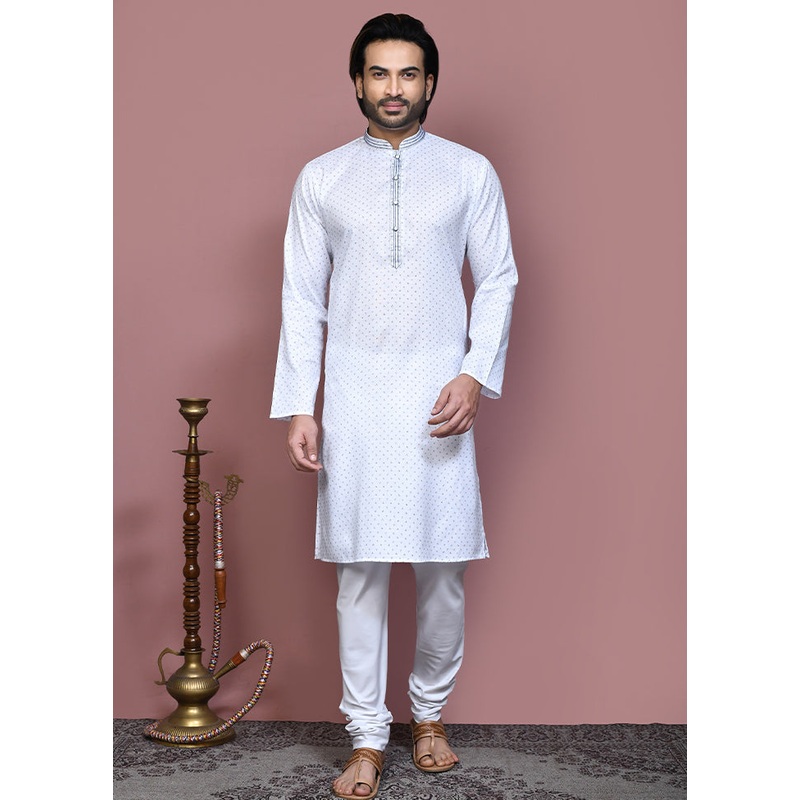 2 Pc Blue Cotton Kurta Pajama Set - JD986612160
