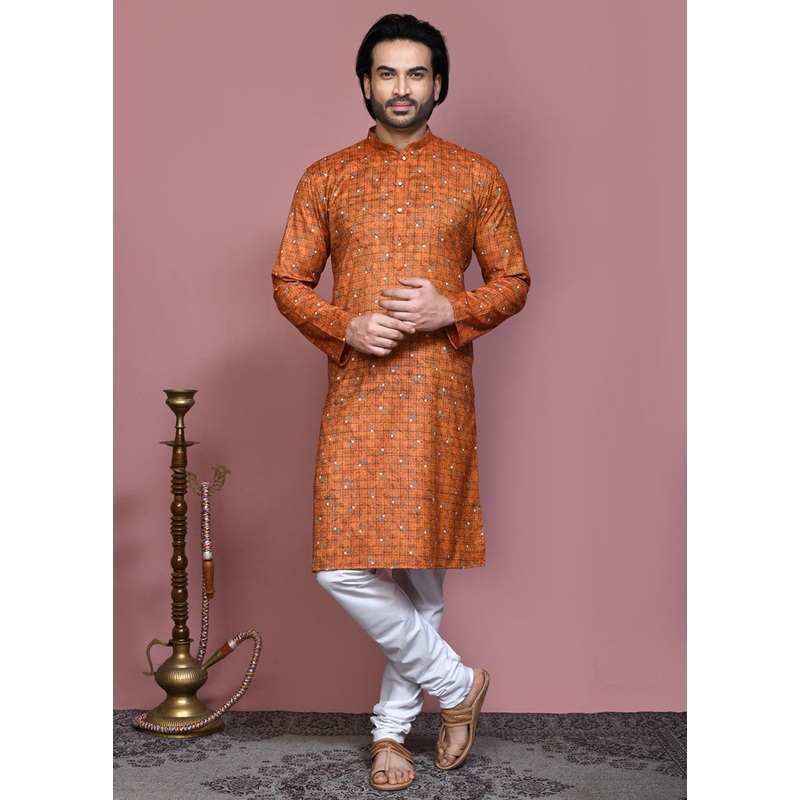 2 Pc Brown Cotton Kurta Pajama Set - JD986612158