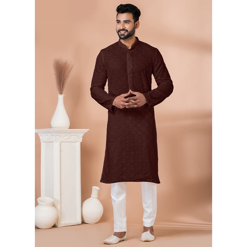 2 Pc Coffee Georgette Kurta Pajama Set - JD986612272