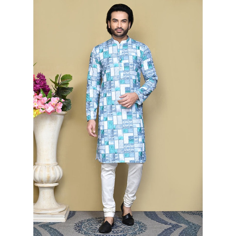 2 Pc Green Cotton Kurta Pajama Set - JD986612145