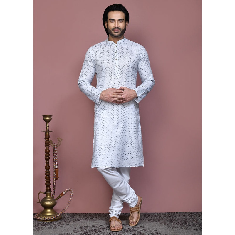 2 Pc Grey Cotton Kurta Pajama Set - JD986612142