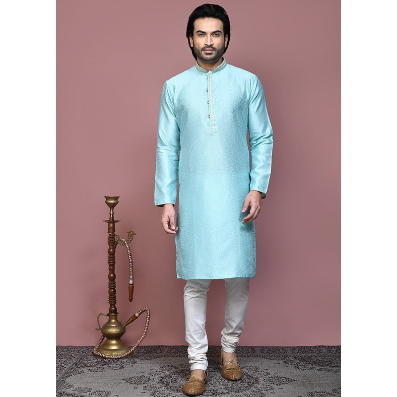 2 Pc Grey Silk Kurta Pajama Set - JD986612139