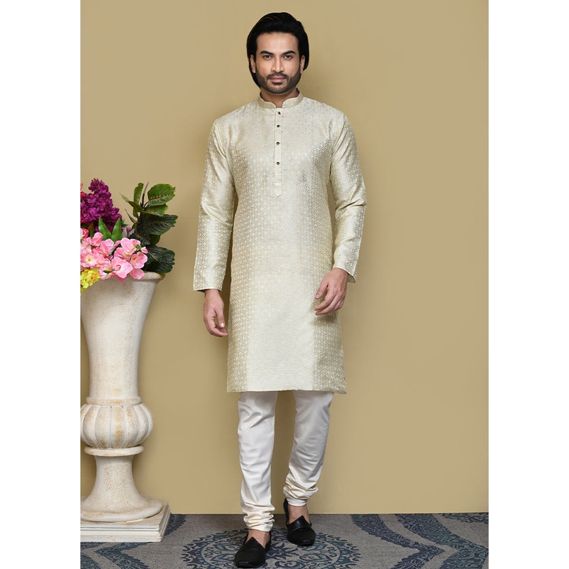 2 Pc Grey Silk Kurta Pajama Set - JD986612140