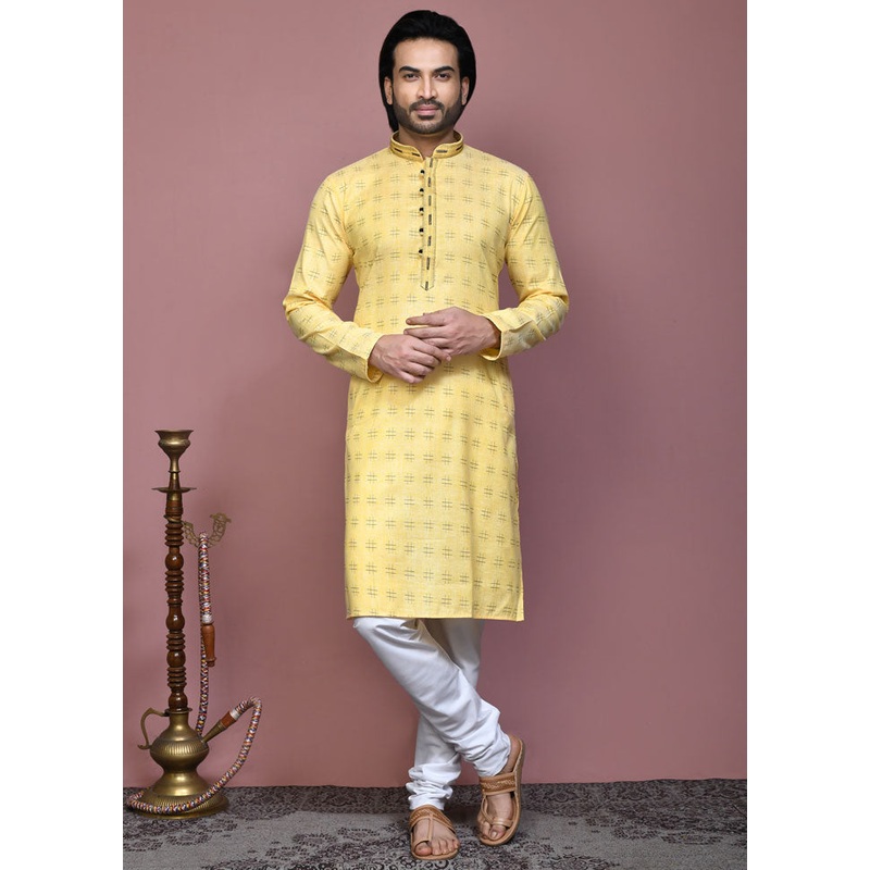 2 Pc Lemon Cotton Kurta Pajama Set - JD986612134