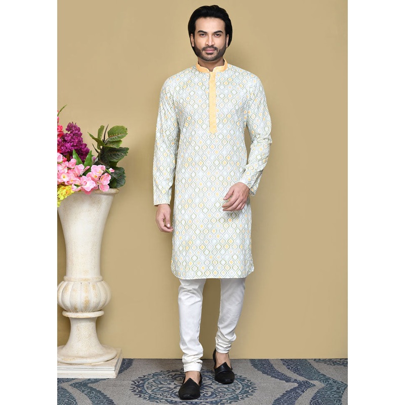 2 Pc Lemon Cotton Kurta Pajama Set - JD986612135