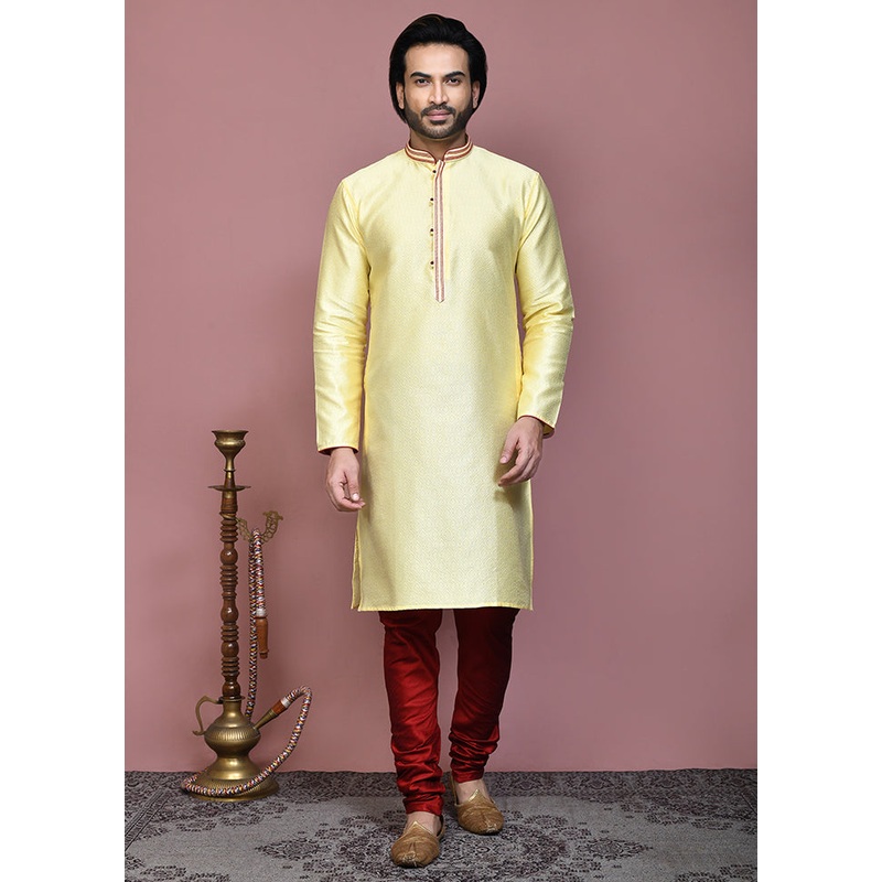 2 Pc Lemon Silk Kurta Pajama Set - JD986612133