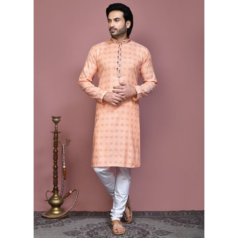 2 Pc Orange Cotton Kurta Pajama Set - JD986612116