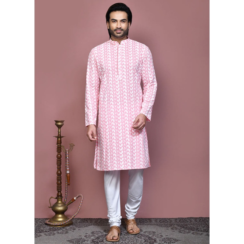 2 Pc Pink Cotton Kurta Pajama Set - JD986612107