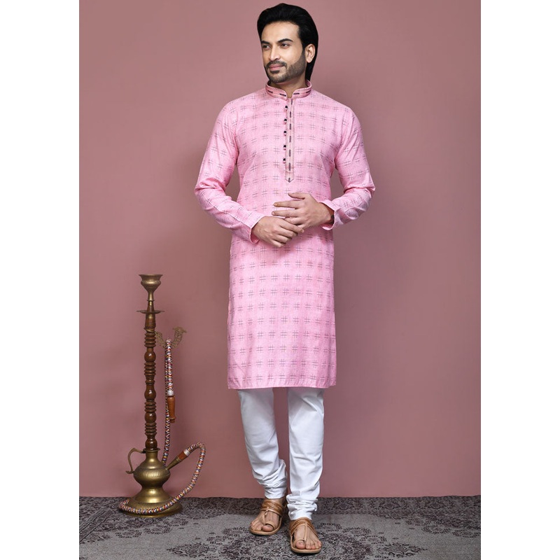 2 Pc Pink Cotton Kurta Pajama Set - JD986612108