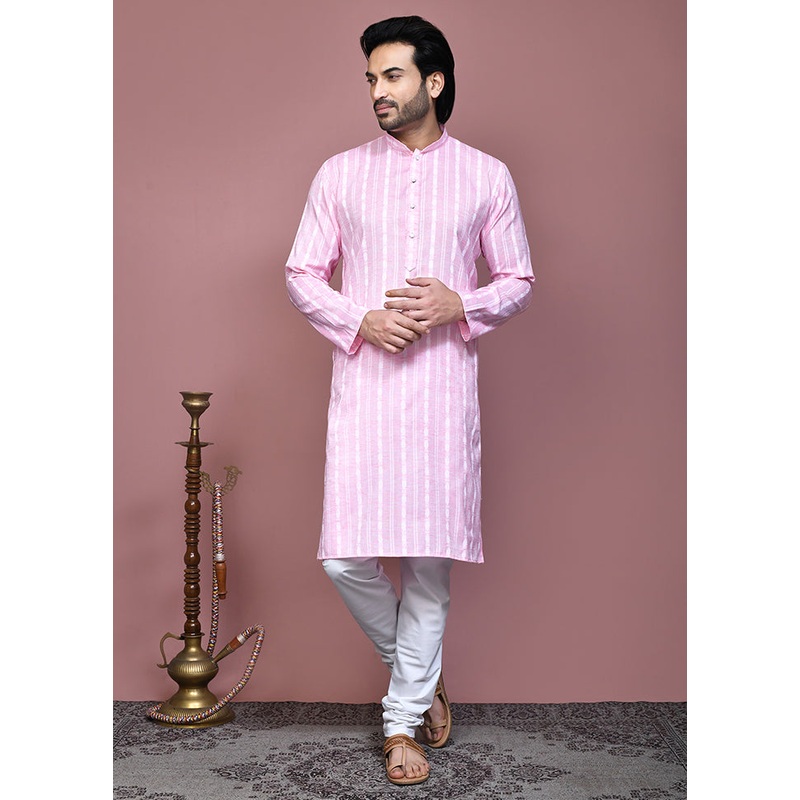 2 Pc Pink Cotton Kurta Pajama Set - JD986612109