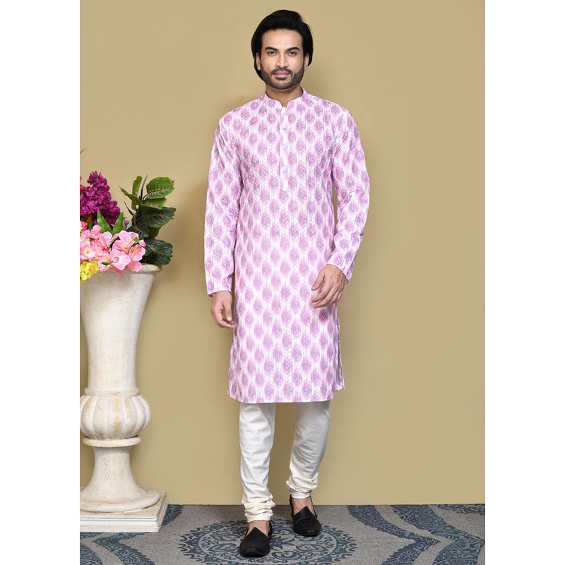 2 Pc Pink Cotton Kurta Pajama Set - JD986612110