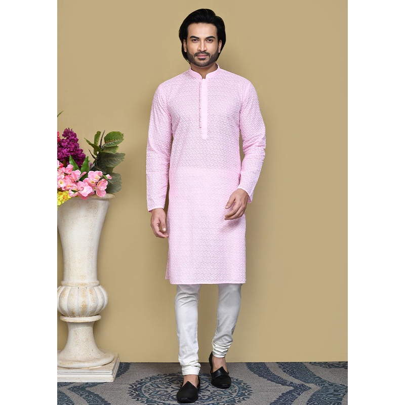 2 Pc Pink Cotton Kurta Pajama Set - JD986612111